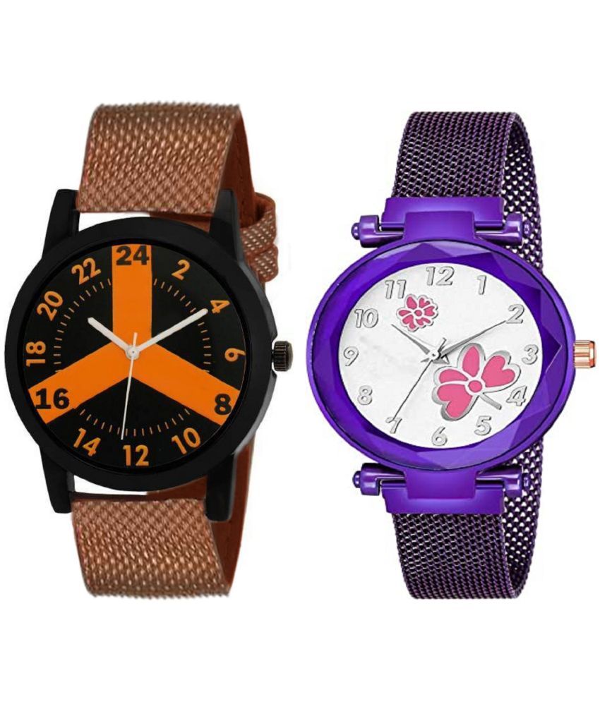     			newmen - Brown PU Analog Couple's Watch