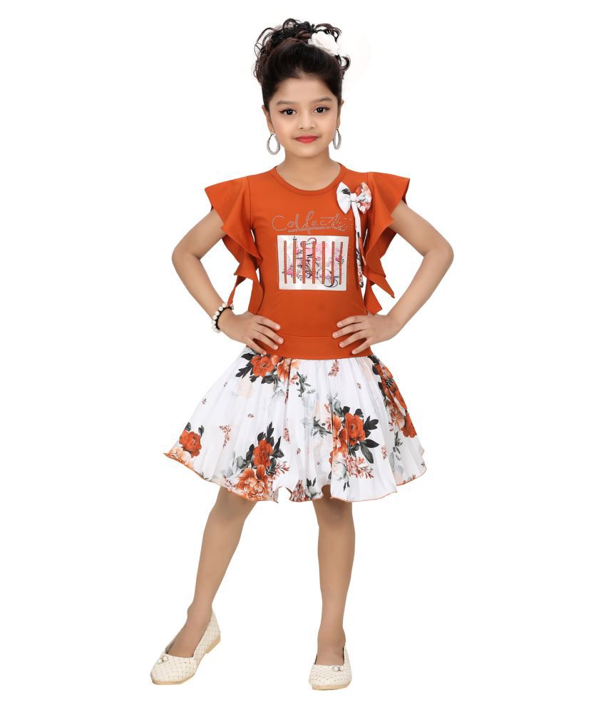     			Arshia Fashions Girls Top and Skirt Set Orange