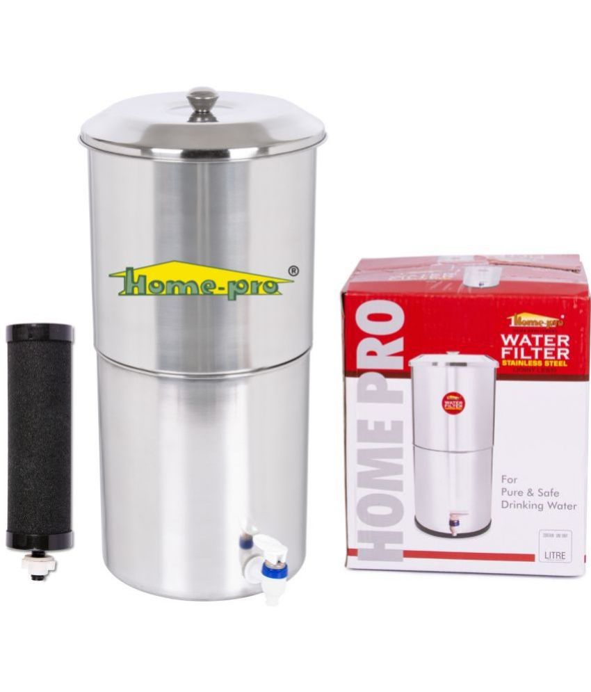     			HomePro Manual 16 Ltr Water Filter Stainless Steel with 1 Carbon Candle For Fast Filteration