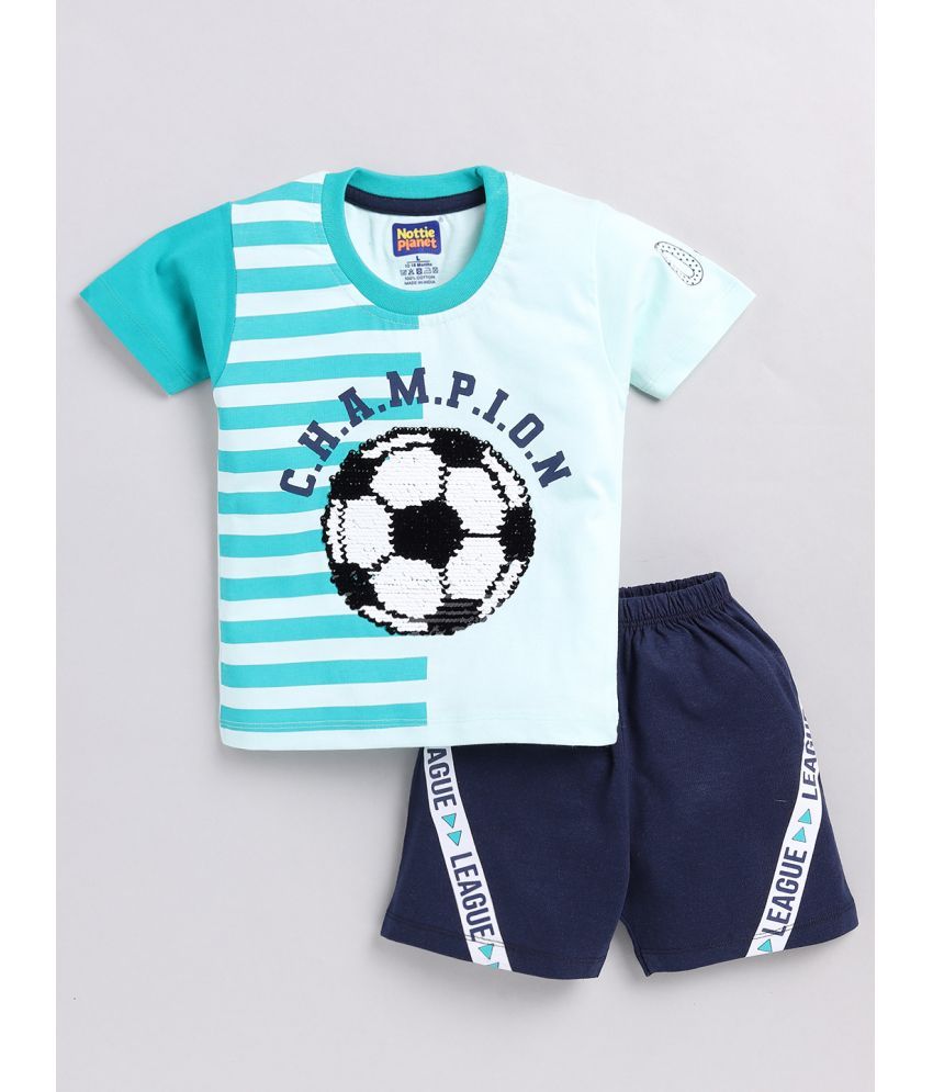     			Nottie planet - Blue Cotton Baby Boy T-Shirt & Shorts ( Pack of 1 )