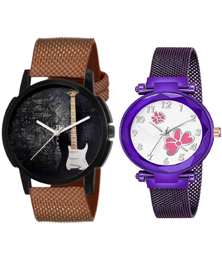     			newmen - Brown PU Analog Couple's Watch