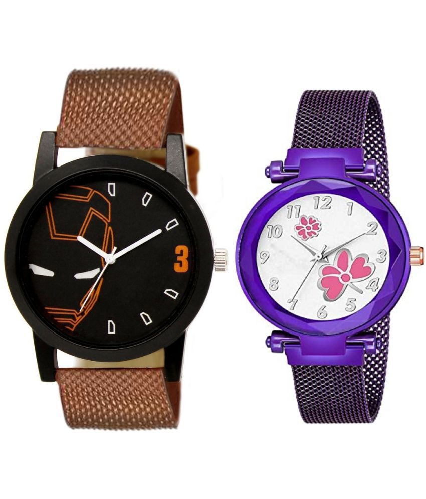     			newmen - Brown PU Analog Couple's Watch