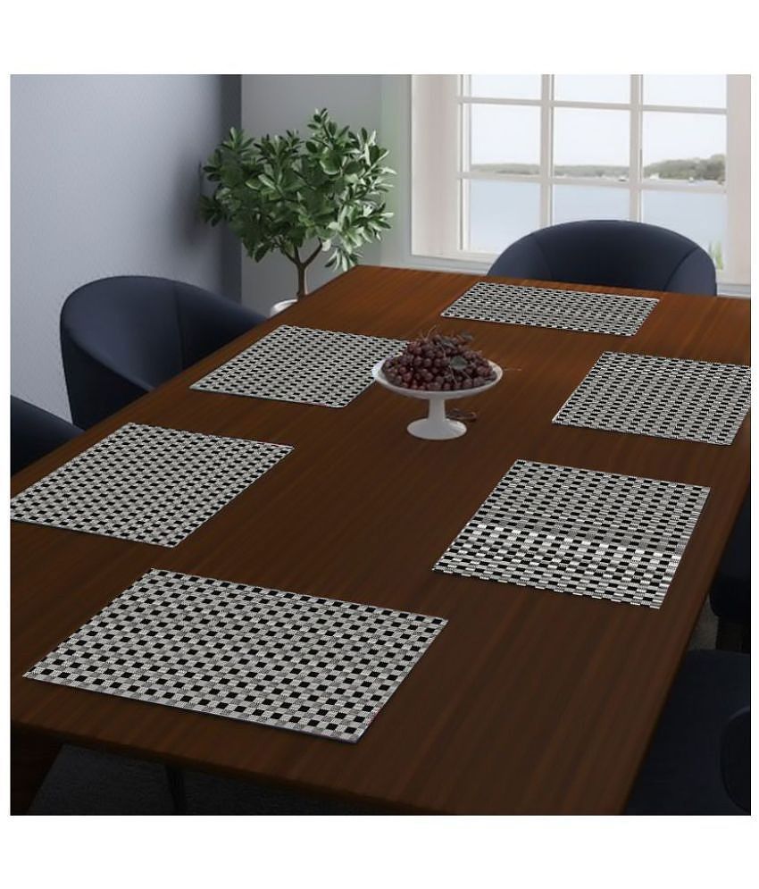 HOMETALES - Gray Printed PVC 6 Seater Table Mats ( Pack of 6 ) - Gray