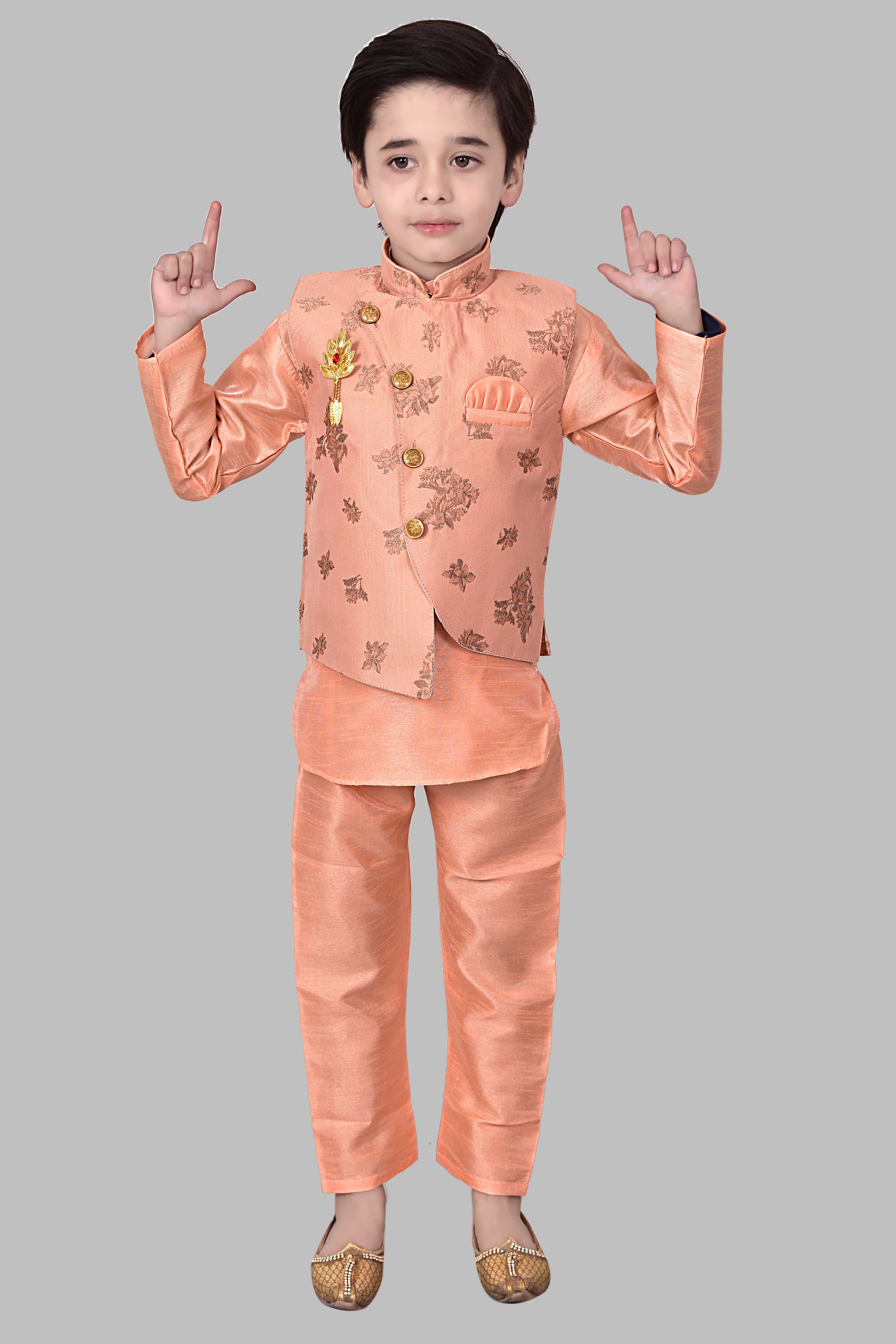     			Arshia Fashions Boys Silk Blend Kurta & Pajama with Jacket Set ( Pack of 1 , Peach )