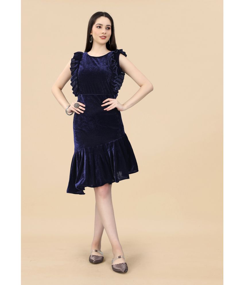     			JULEE - Navy Velvet Women's Asymmetric Dress ( Pack of 1 )
