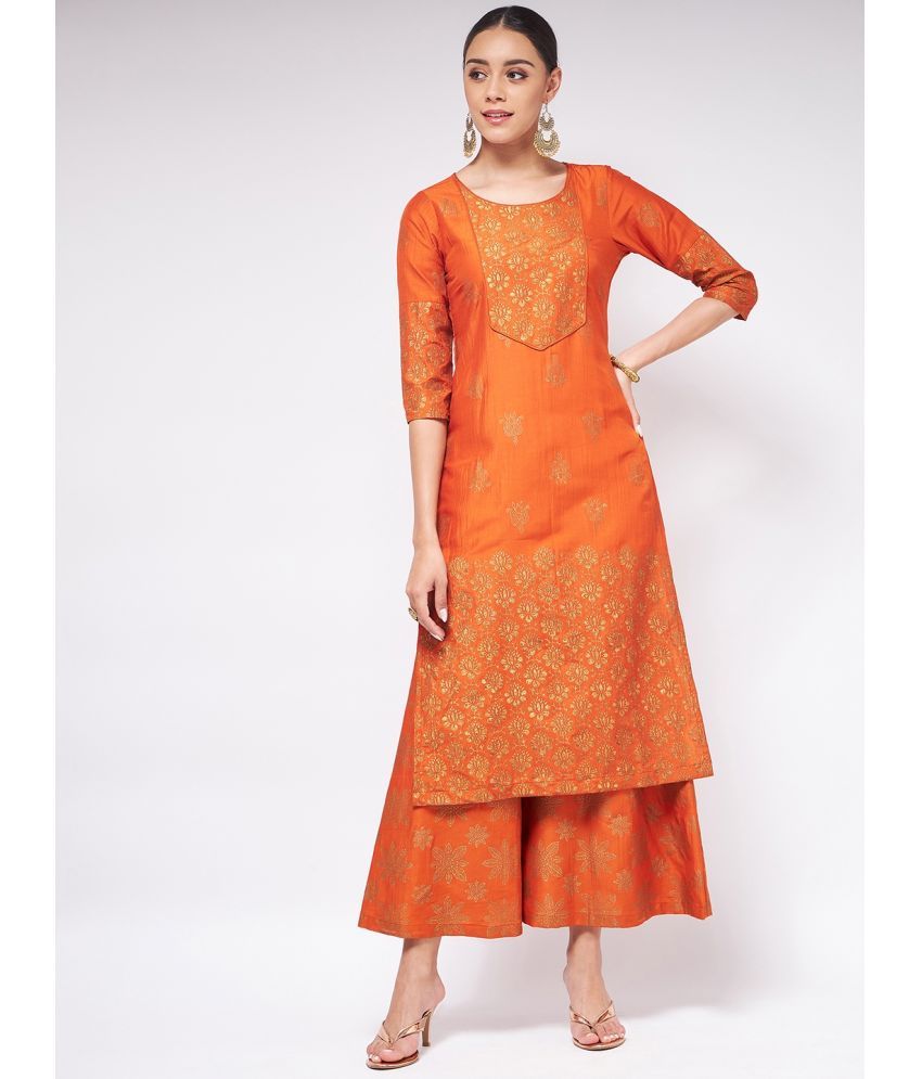     			Pannkh - Orange Polyester Women's Straight Kurti ( Pack of 1 )