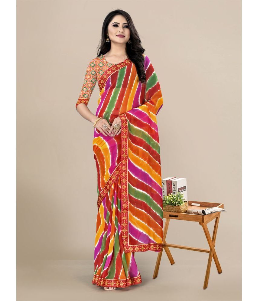     			Rekha Maniyar Georgette Striped Saree With Blouse Piece - Multicolor ( Pack of 1 )