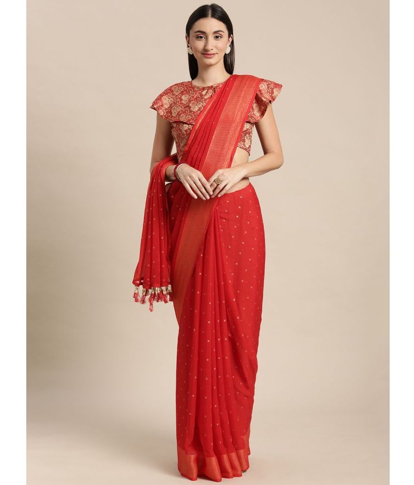     			Rekha Maniyar Chiffon Embellished Saree With Blouse Piece - Red ( Pack of 1 )