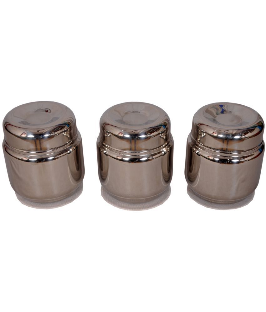     			VM OM SAI STEEL LIFETIME - VMCL-02 Silver Steel Cookie Container ( Set of 3 ) - 200 ml