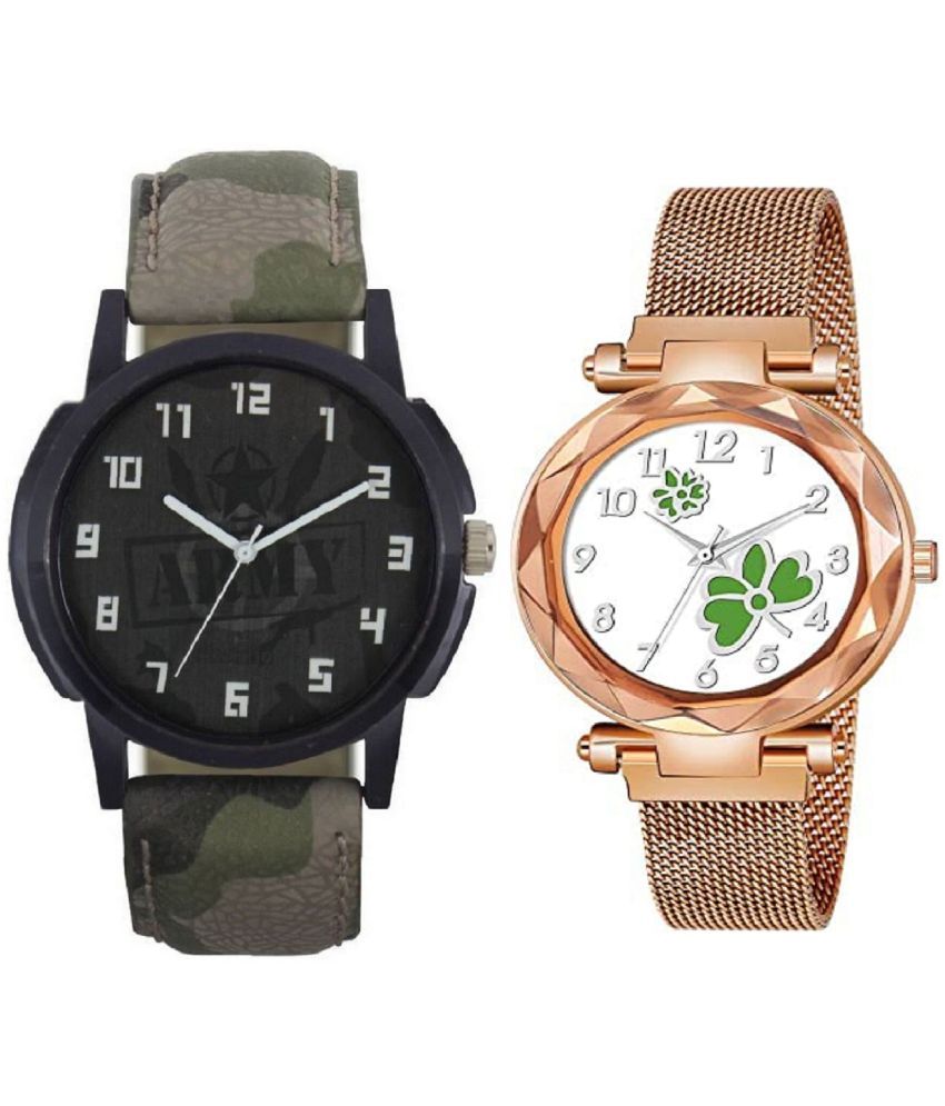     			newmen - Black Leather Analog Couple's Watch