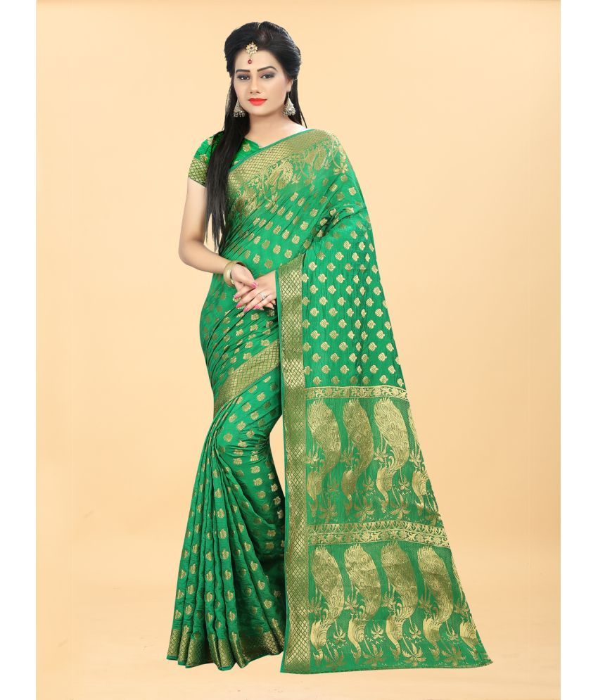     			Gazal Fashions - Green Banarasi Silk Saree With Blouse Piece ( Pack of 1 )