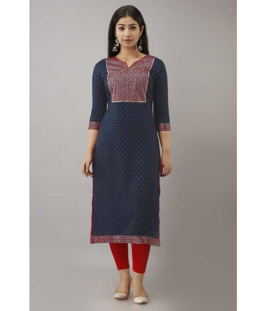     			OFLINE SELCTION - Navy Blue Cotton Blend Women's Straight Kurti ( Pack of 1 )