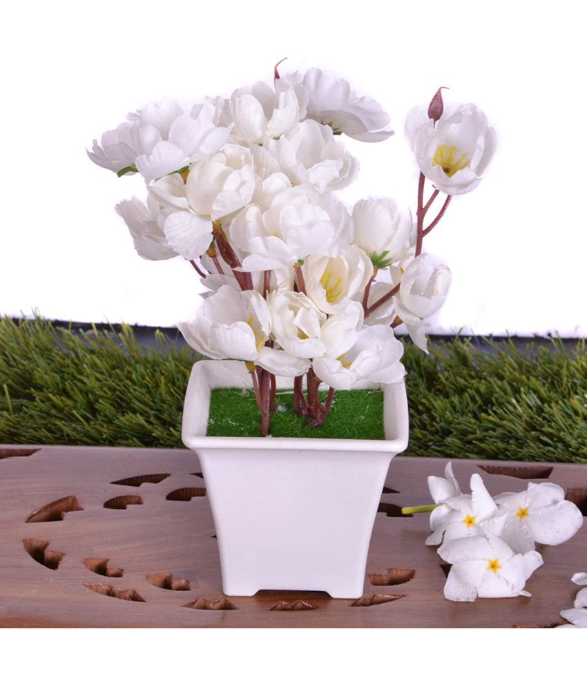     			PINDIA - White Blossom Artificial Flowers With Pot ( Pack of 1 )