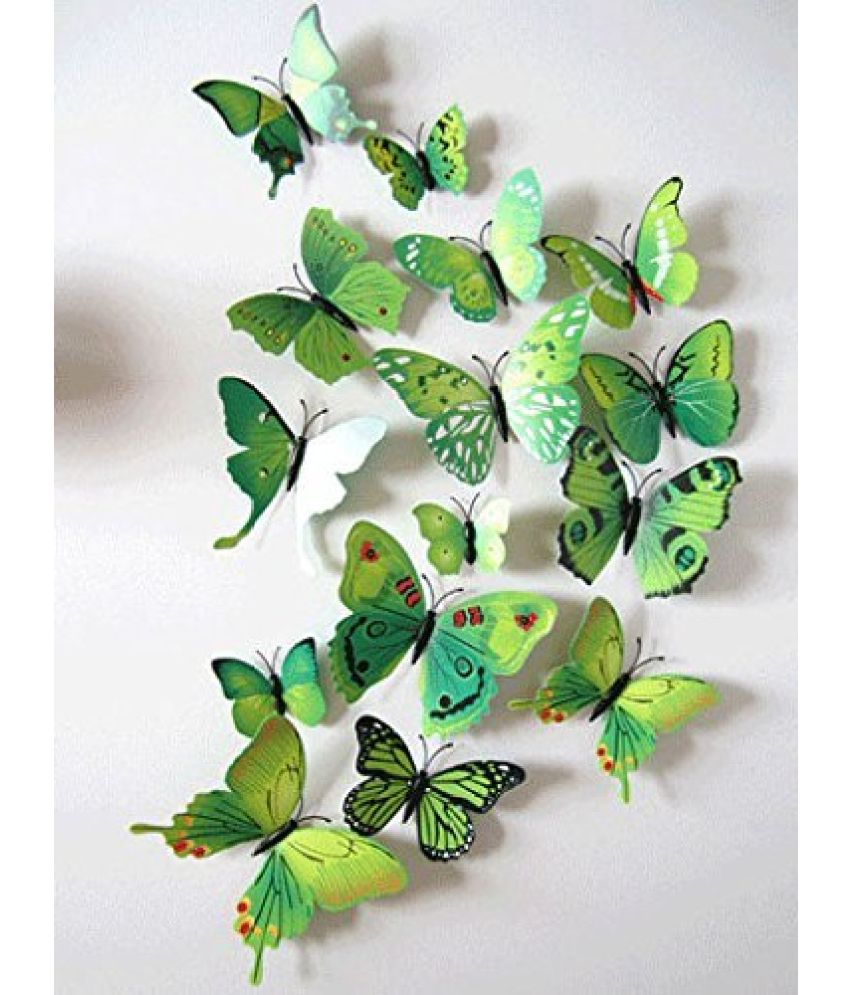     			Pindia 12 Pcs 3D Metal Butterfly Wall Stickers for Home Party Wedding Decor (Green)