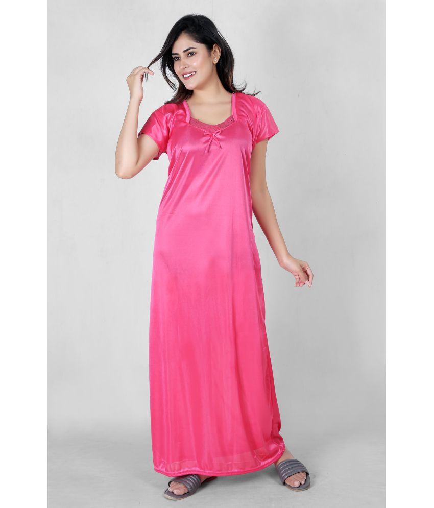     			RRIDHIMA - Pink Satin Women's Nightwear Nighty & Night Gowns ( Pack of 1 )
