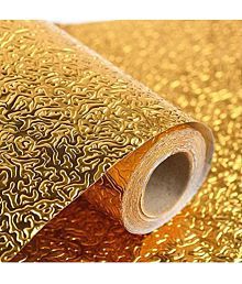 Gatih - Golden Curly Aluminum foil Stickers Wallpaper ( 40 x 300 ) cm ( Pack of 1 )