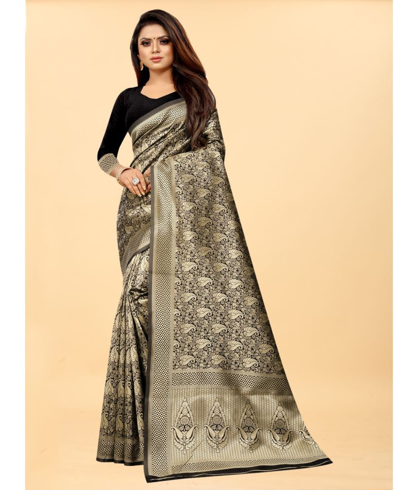     			Gazal Fashions - Black Banarasi Silk Saree With Blouse Piece ( Pack of 1 )