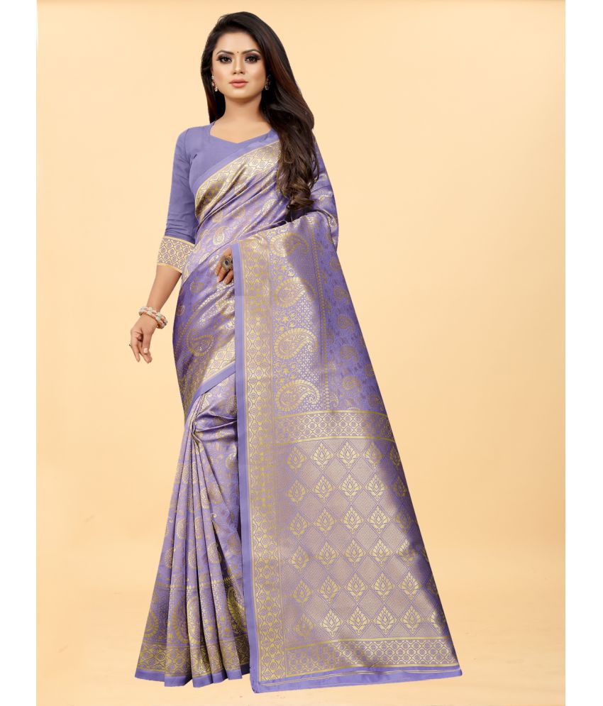     			Gazal Fashions - Lavender Banarasi Silk Saree With Blouse Piece ( Pack of 1 )
