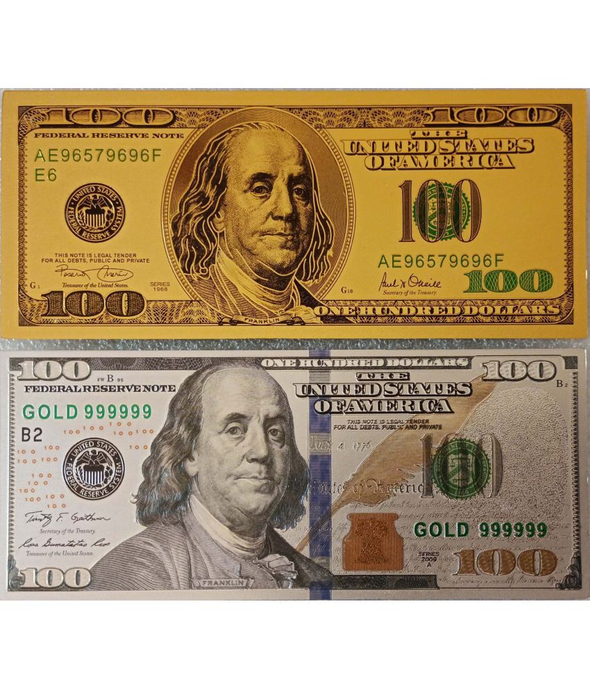     			Hop n Shop - 100 Dollars Gold & Silver Plated 2 Paper currency & Bank notes