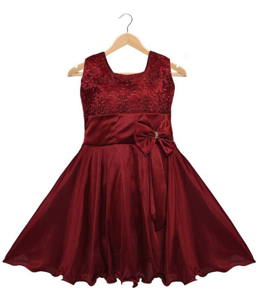     			9stiches - Maroon Lycra Girls Frock ( Pack of 1 )