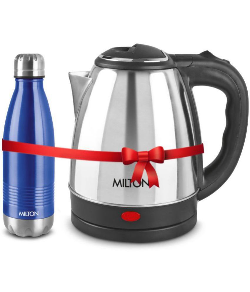     			Milton Combo Set Go Electro Stainless Steel Kettle, 1.5 Litres, Silver and Duo Dlx 350 Thermosteel Hot and Cold Bottle, 350 ml, Blue | Office | Home | Kitchen | Travel Water Bottle