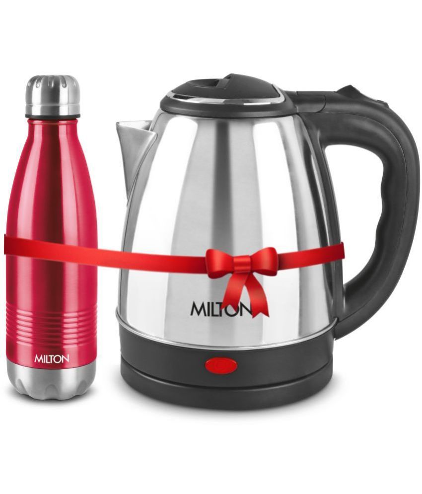     			Milton Combo Set Go Electro Stainless Steel Kettle, 1.5 Litres, Silver and Duo Dlx 750 Thermosteel Hot and Cold Bottle, 700 ml, Maroon | Office | Home | Kitchen | Travel Water Bottle