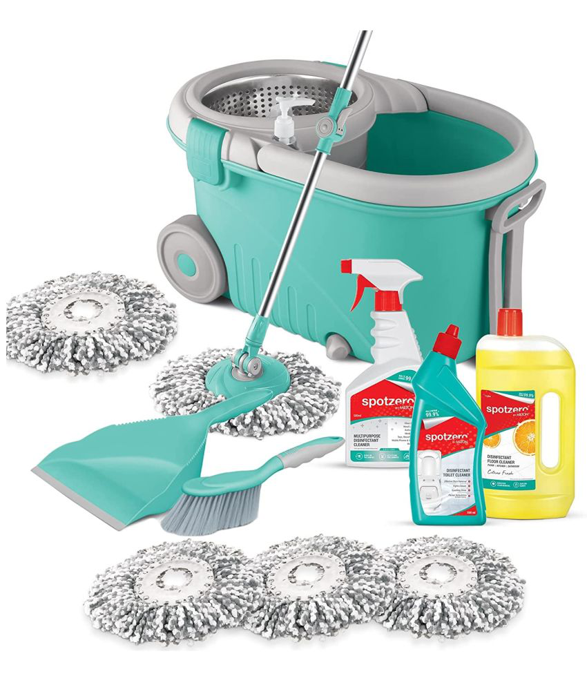 Spotzero By Milton Royale Mop Floor Cleaning Kit with added Refill-(Dustpan Set With Brush 1 pc,Toilet Cleaner 1 pc -500ml,Floor Cleaner 1pc - 1 Ltr,Multipurpose Cleaner 1 pc - 500 ml,Mop Refill 3 pc)