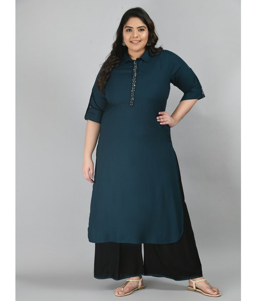     			PrettyPlus by Desinoor - Teal Straight Rayon Women's Stitched Salwar Suit ( Pack of 1 )
