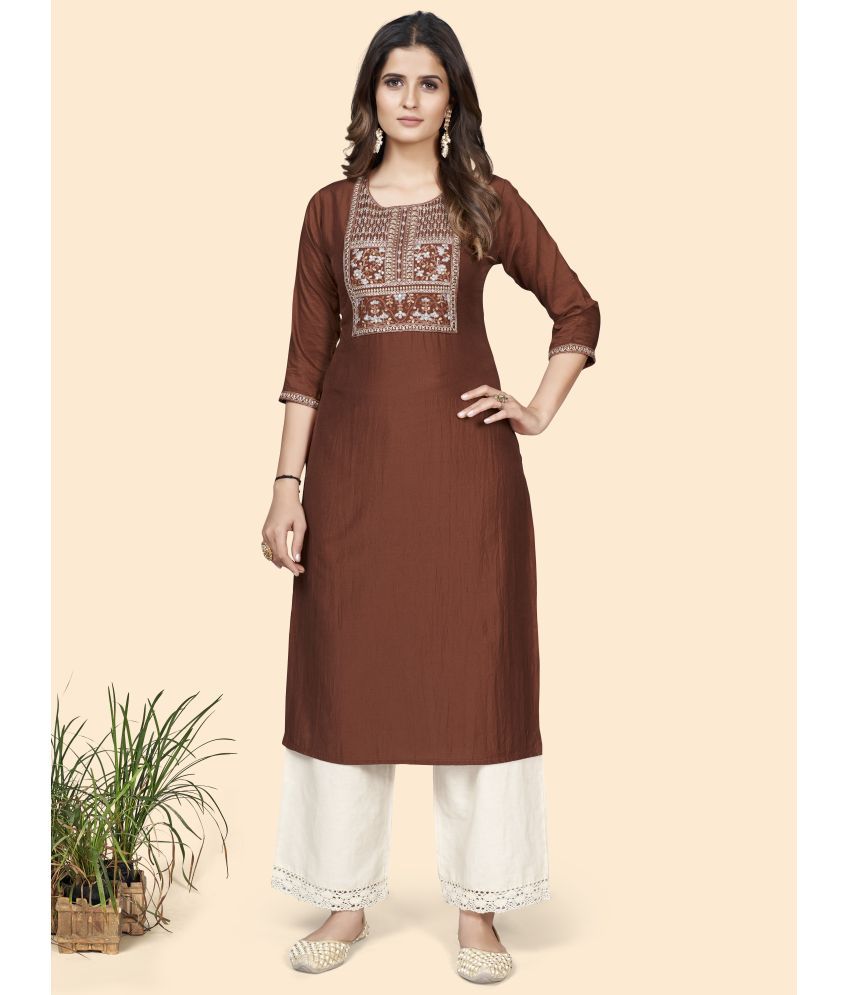     			Vbuyz - Brown Silk Blend Women's Straight Kurti ( Pack of 1 )