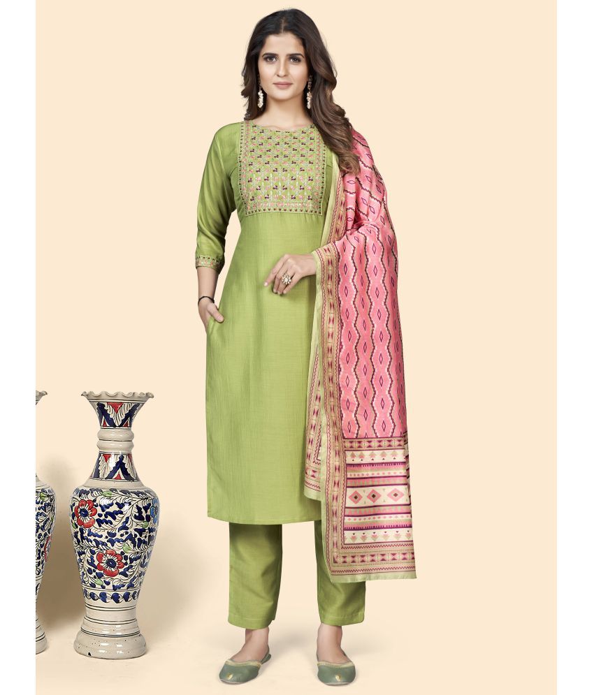     			Vbuyz - Green Straight Silk Blend Women's Stitched Salwar Suit ( Pack of 1 )