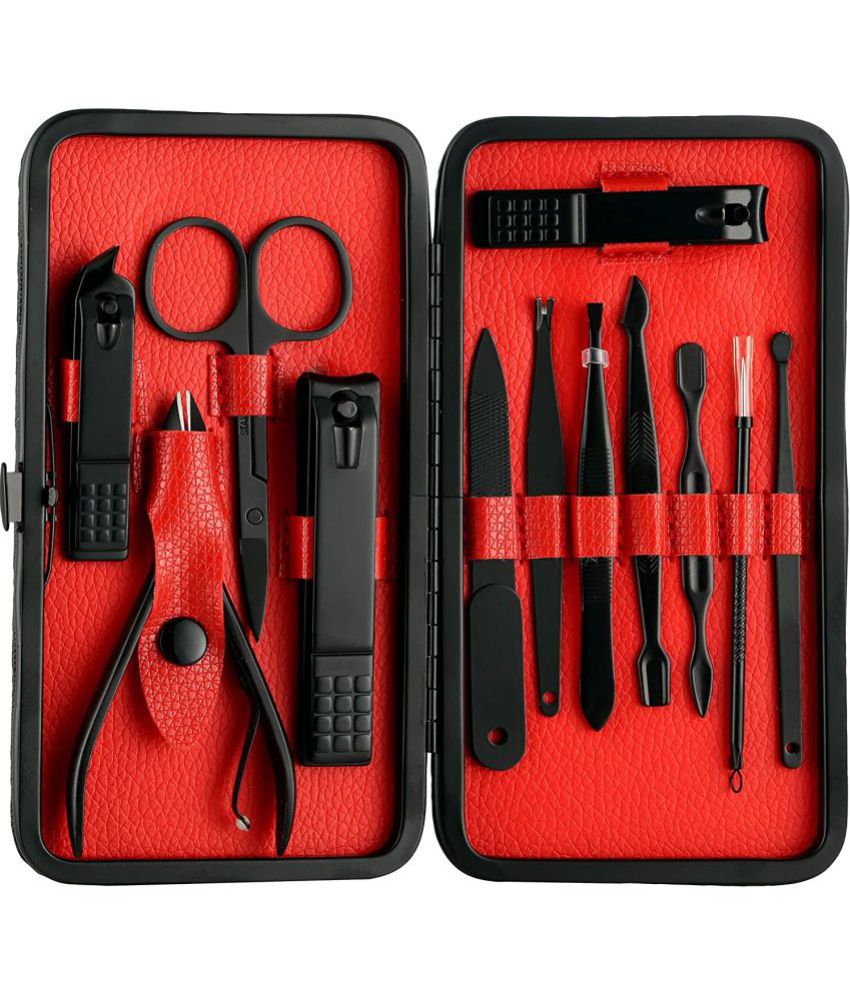     			Lenon Beauty 12 in 1 Manicure Pedicure Set, Professional Stainless Steel Grooming Tool Kit with Portable Travel Case Black