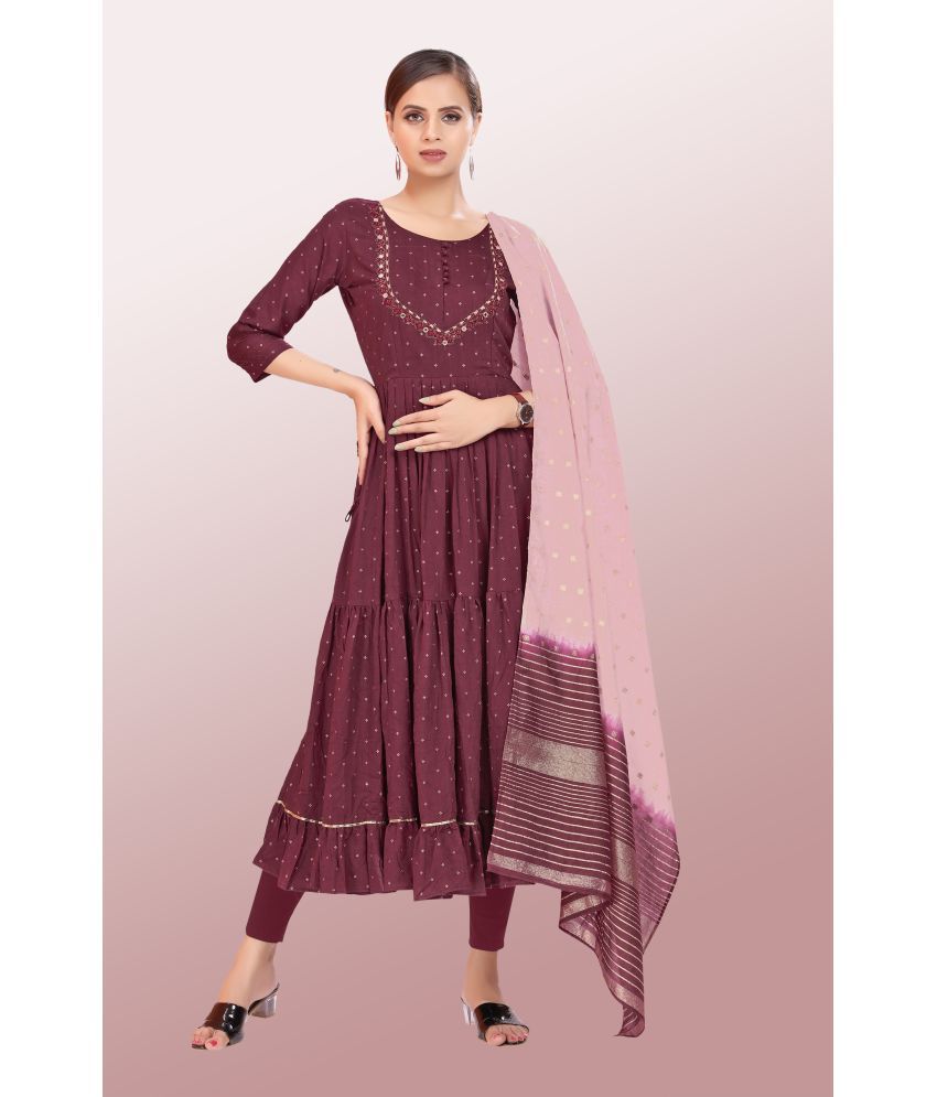     			Madhuram Textiles - Maroon Chanderi Women's Anarkali Kurti ( Pack of 1 )