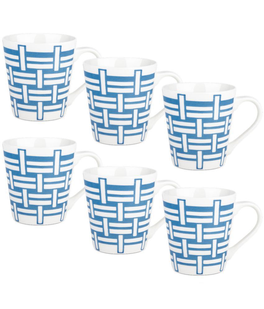     			Treo By Milton Earthen Art Ceramic Mug, Set of 6, 210 ml Each, Blue Line | Microwave Safe | Dishwasher Safe | Coffee Mug | Tea Mug | Mug