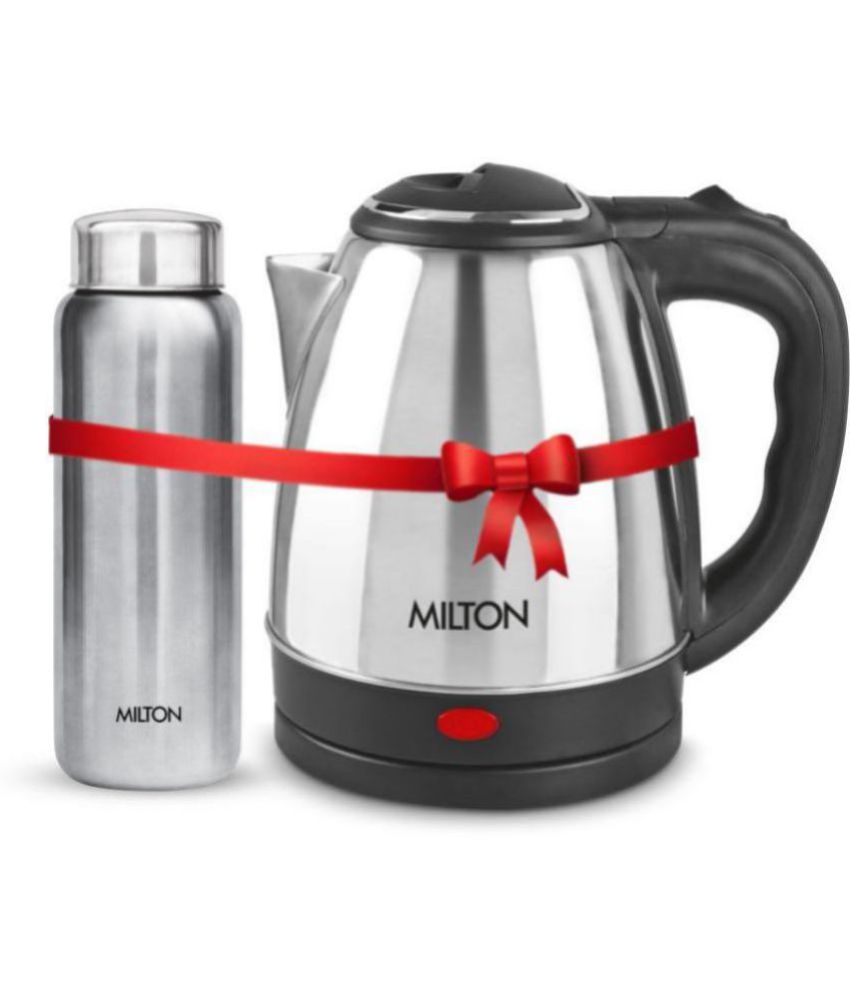     			Milton Combo Set Go Electro Stainless Steel Kettle, 1.5 Litres, Silver and Aqua 750 Stainless Steel Water Bottle, 750 ml, Silver | Office | Home | Kitchen | Travel Water Bottle