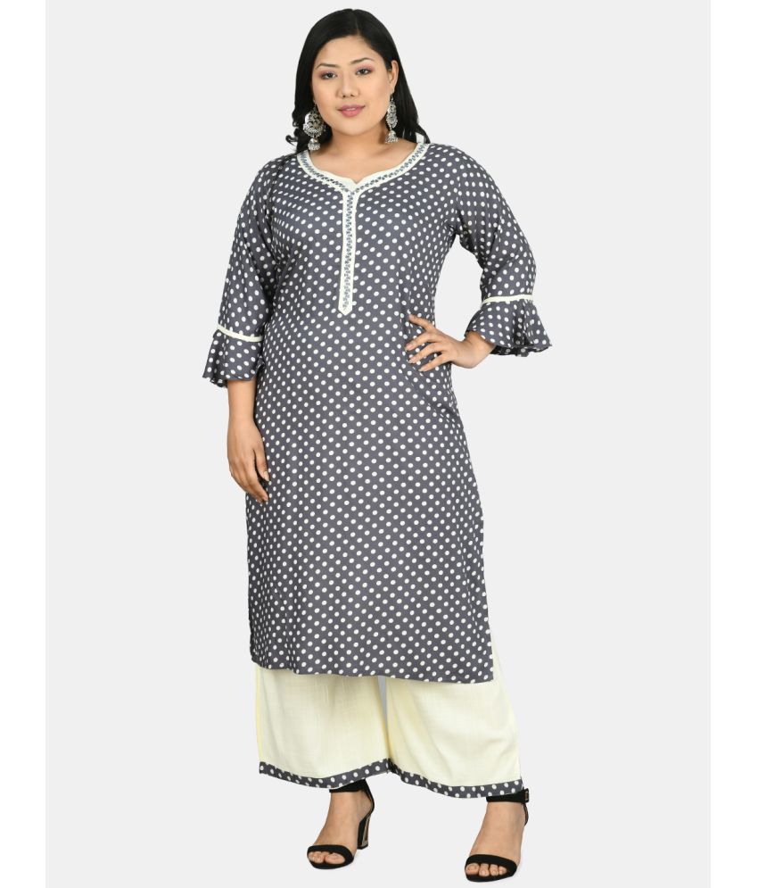     			PrettyPlus by Desinoor - Grey Straight Rayon Women's Stitched Salwar Suit ( Pack of 1 )