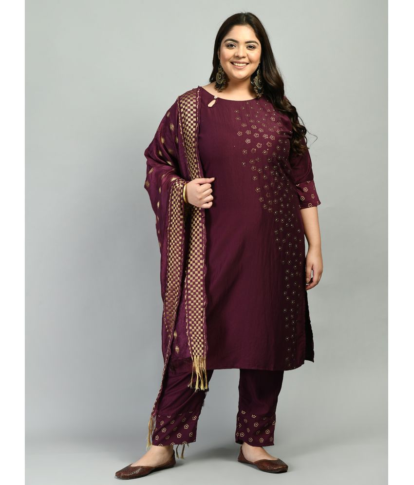     			PrettyPlus by Desinoor - Wine Straight Silk Blend Women's Stitched Salwar Suit ( Pack of 1 )