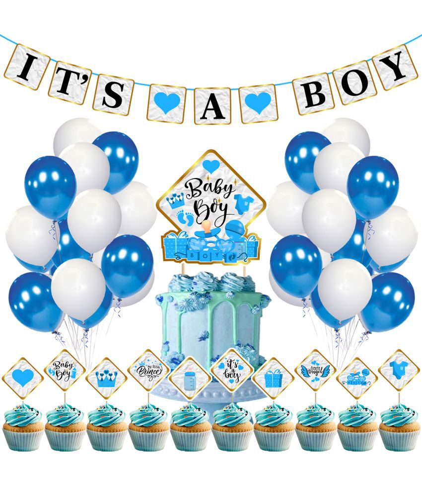     			Zyozi It’s A Boy Banner with Cake Topper, Cup Cake Topper and Balloons for Boy Baby Shower - Baby Shower Decorations,Its A Boy Decoration,Best Boy Birthday Party Supplies (Pack of 37)