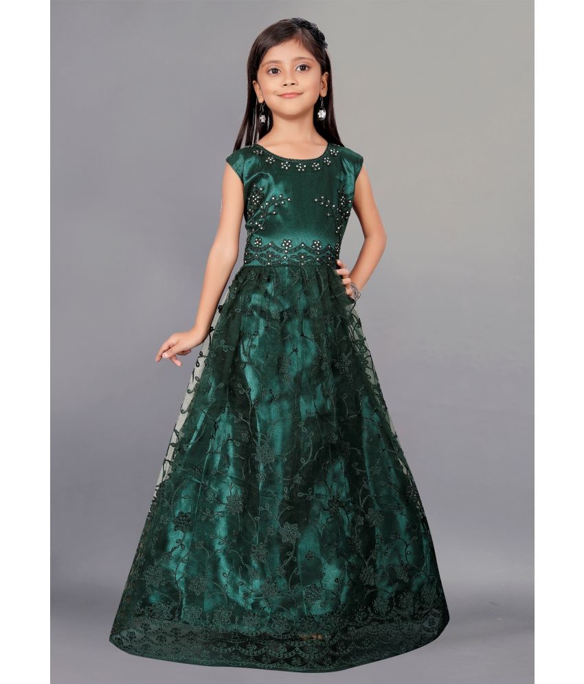     			Apnisha - Green Net Girls Gown ( Pack of 1 )