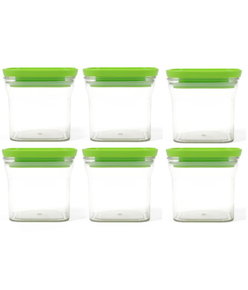     			HomePro KitKat Airtight Transparent Plastic Storage Container, Square, 600ml, Green (6)