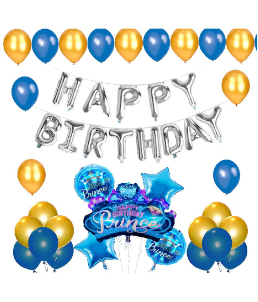     			Jolly Party Prince Theme Birthday Decoration kit 36 pcs Set for Husband Boys Balloons Decoration Items Combo with Blue Prince Foil Balloon, Happy Birthday Balloon, Metallic Balloons