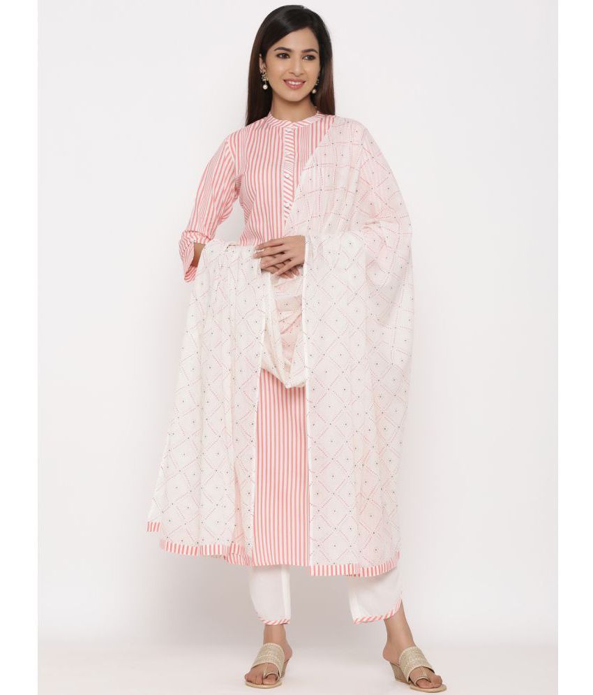     			KIPEK - Peach Straight Cotton Women's Stitched Salwar Suit ( Pack of 1 )