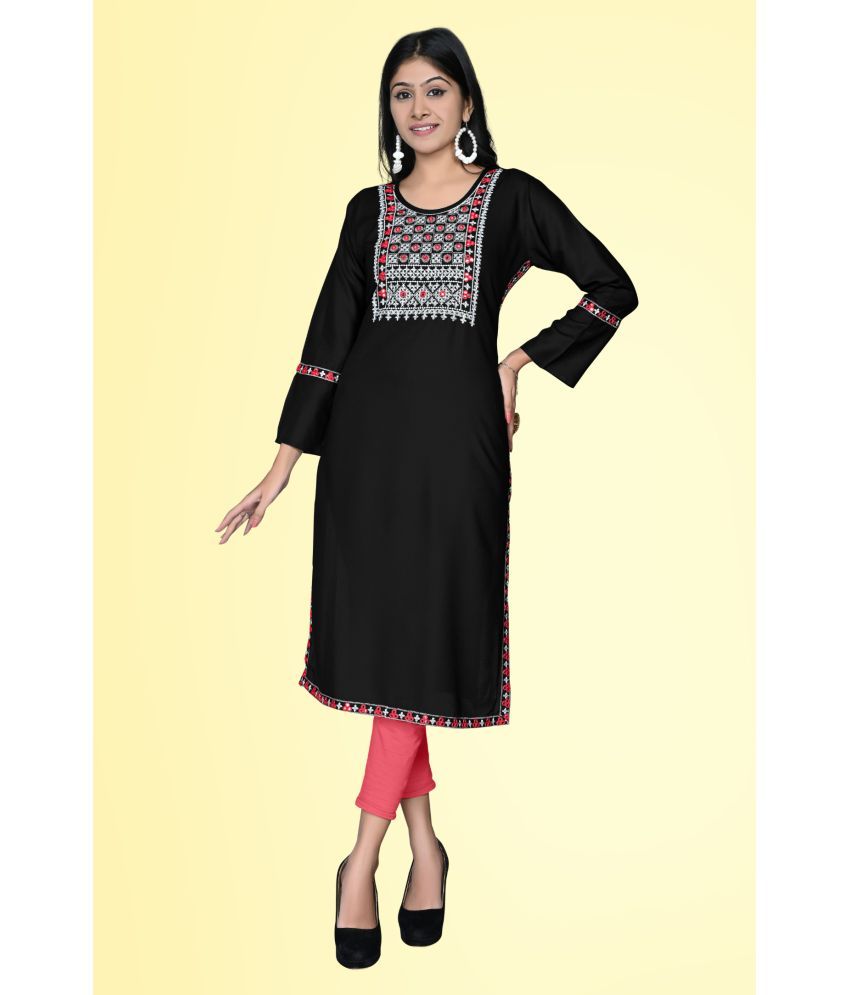     			Kapadia - Black Rayon Women's Straight Kurti ( Pack of 1 )