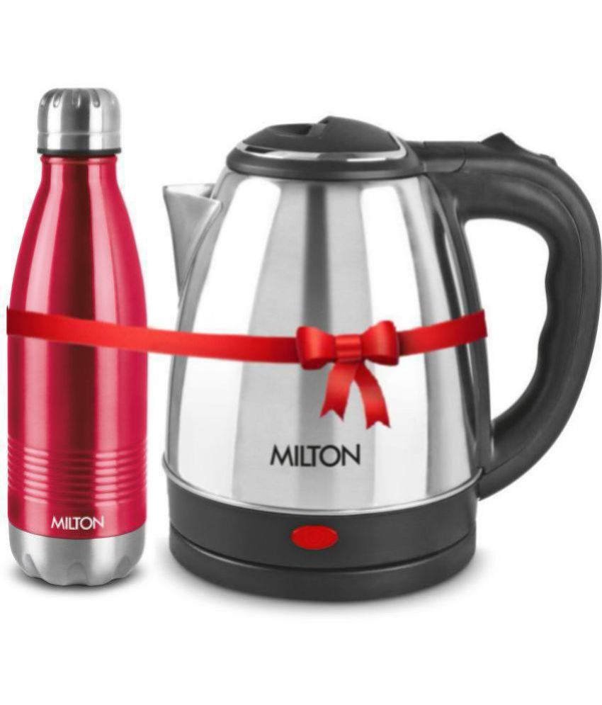     			Milton Combo Set Go Electro Stainless Steel Kettle, 1.2 Litres, Silver and Duo Dlx 750 Thermosteel Hot and Cold Bottle, 700 ml, Maroon | Office | Home | Kitchen | Travel Water Bottle