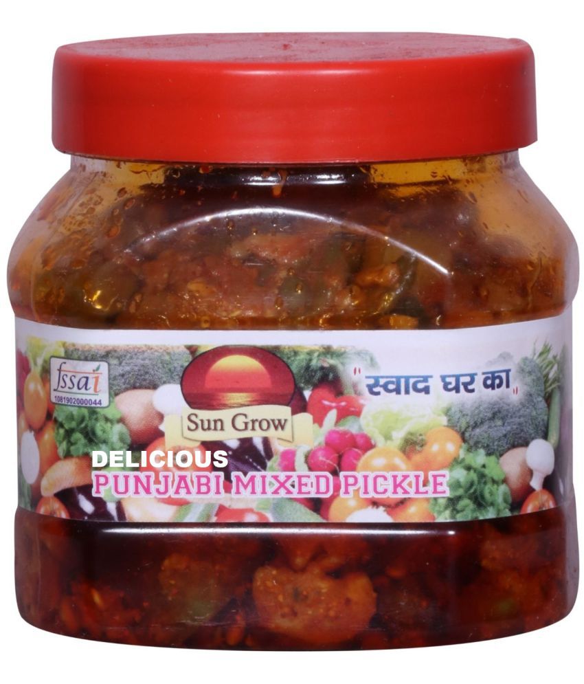     			Sun Grow Delicious Punjabi Chatpata Mixed Pickle (Mixed Vegetable Mango Lime Green Chilli Carrot Ginger) Pickle 500 g