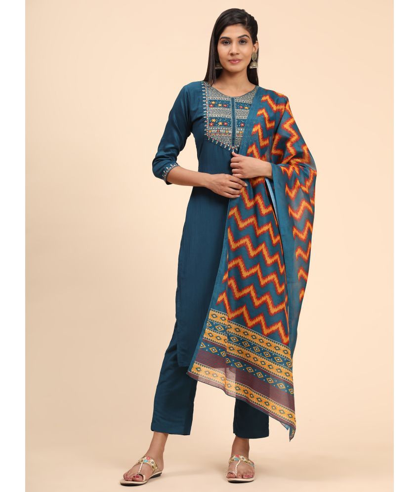     			Vbuyz - Blue Straight Silk Blend Women's Stitched Salwar Suit ( Pack of 1 )