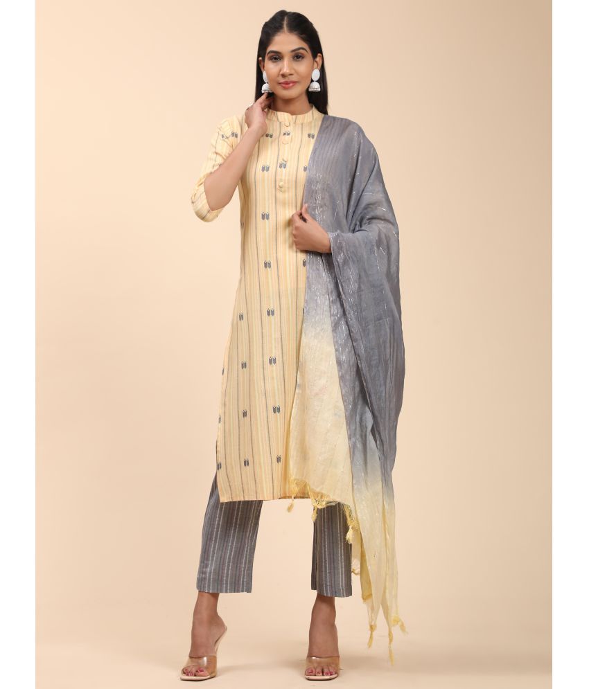     			Vbuyz - Yellow Straight Cotton Blend Women's Stitched Salwar Suit ( Pack of 1 )