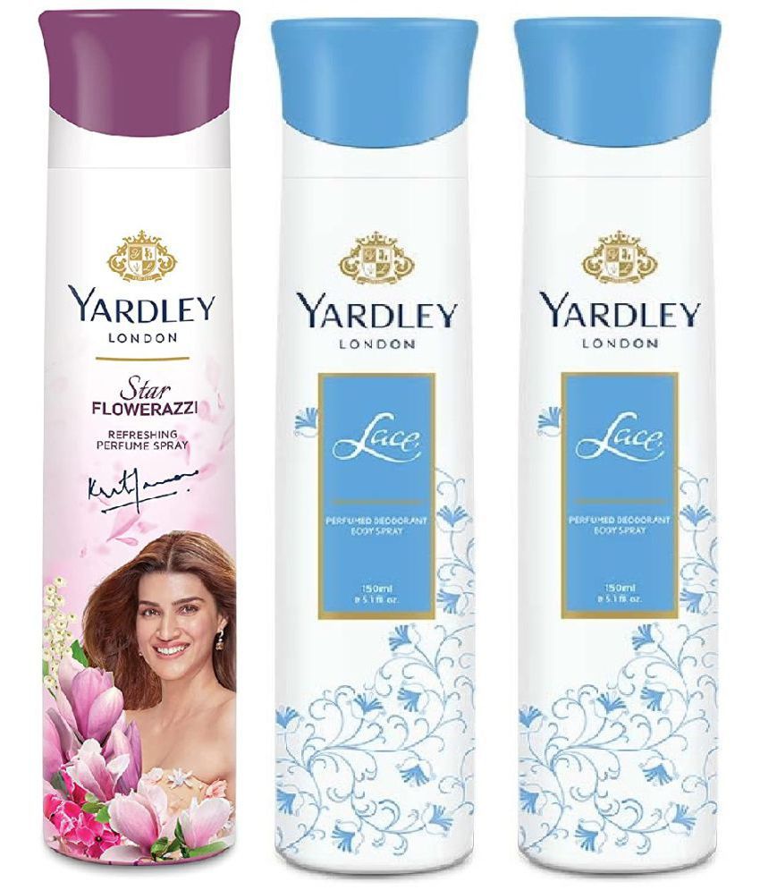     			Yardley London - 1 FLAWERAZZI & 2 LACE DEODORANT 150ML Deodorant Spray for Women,Men 450 ml ( Pack of 3 )