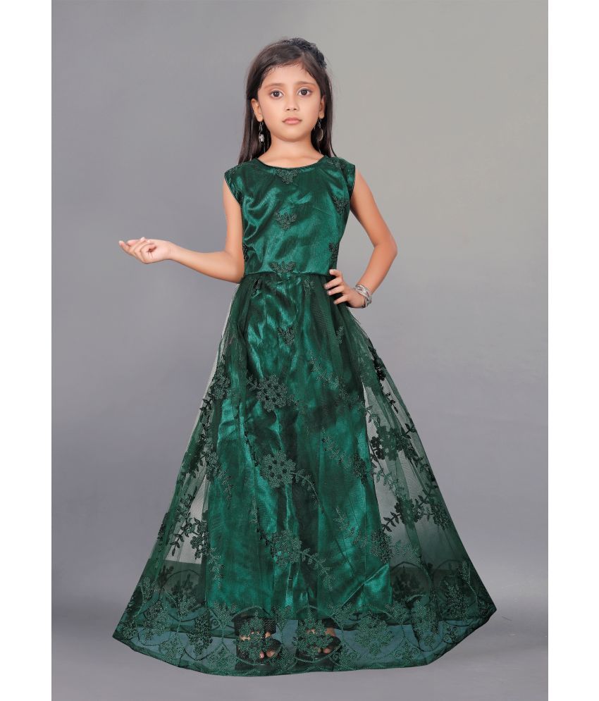     			Apnisha - Green Net Girls Gown ( Pack of 1 )