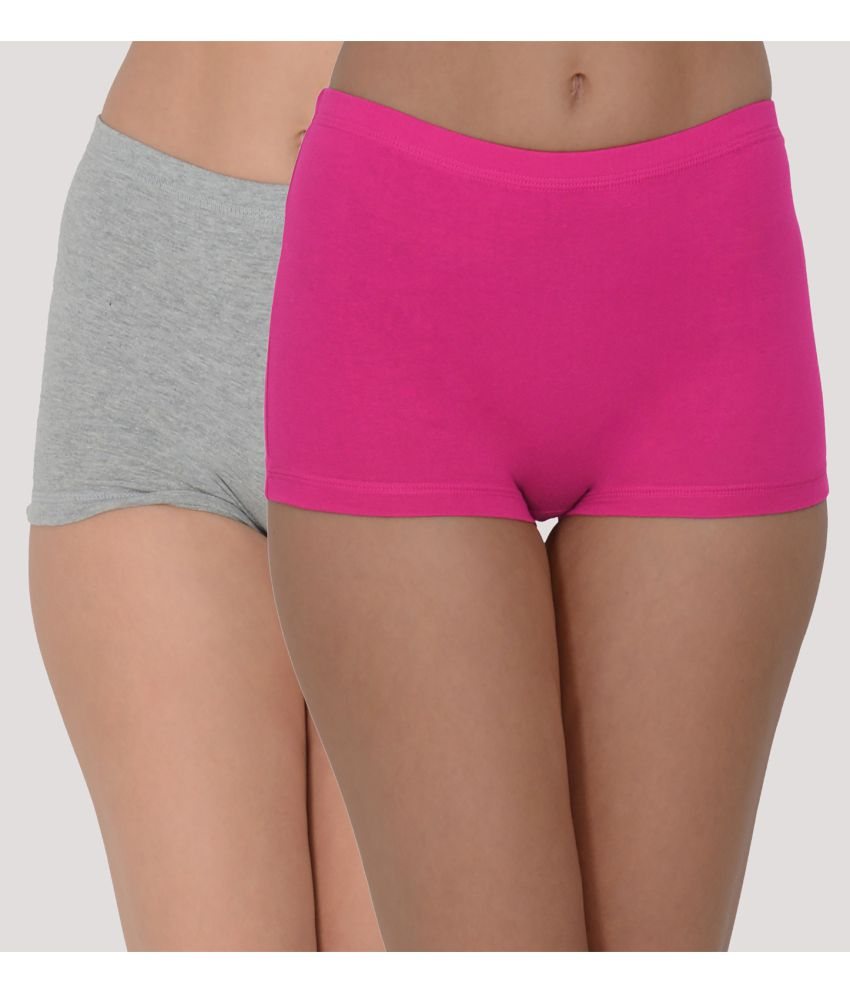     			Leading Lady Pack of 2 Cotton Solid Women's Boy Shorts ( Pink )