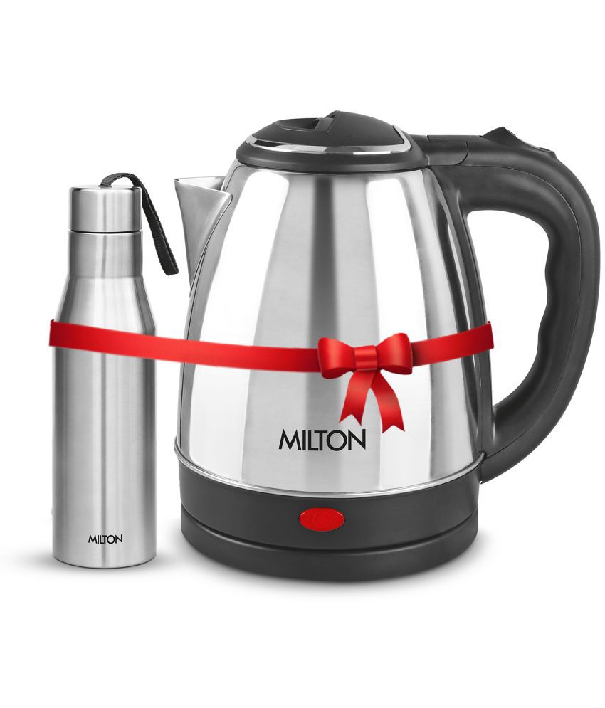     			Milton Combo Set Go Electro Stainless Steel Kettle, 2 Litres, Silver and Super 750 Stainless Steel Water Bottle, 650 ml, Silver | Office | Home | Kitchen | Travel Water Bottle
